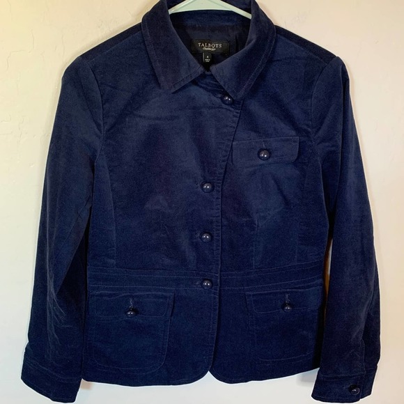 Talbots Jackets & Blazers - Talbots | Navy Blue Suede-Feel Jacket 77% Cotton Size 4